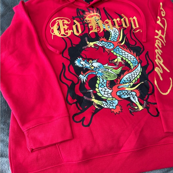 #254 (NWT) (AUTHENTIC) ED HARDY HOODIE. Red and gold colors. - Picture 2 of 14
